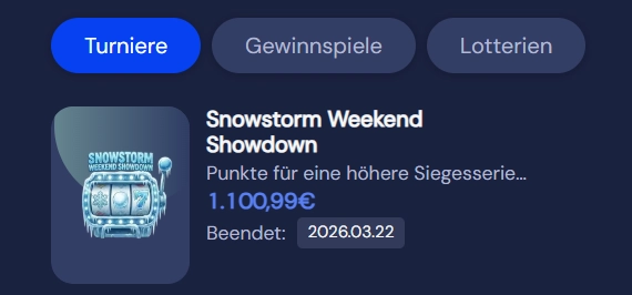 SlotNeo Casino Turnier Snowstorm Weekend Showdown mit Preisgeld Anzeige